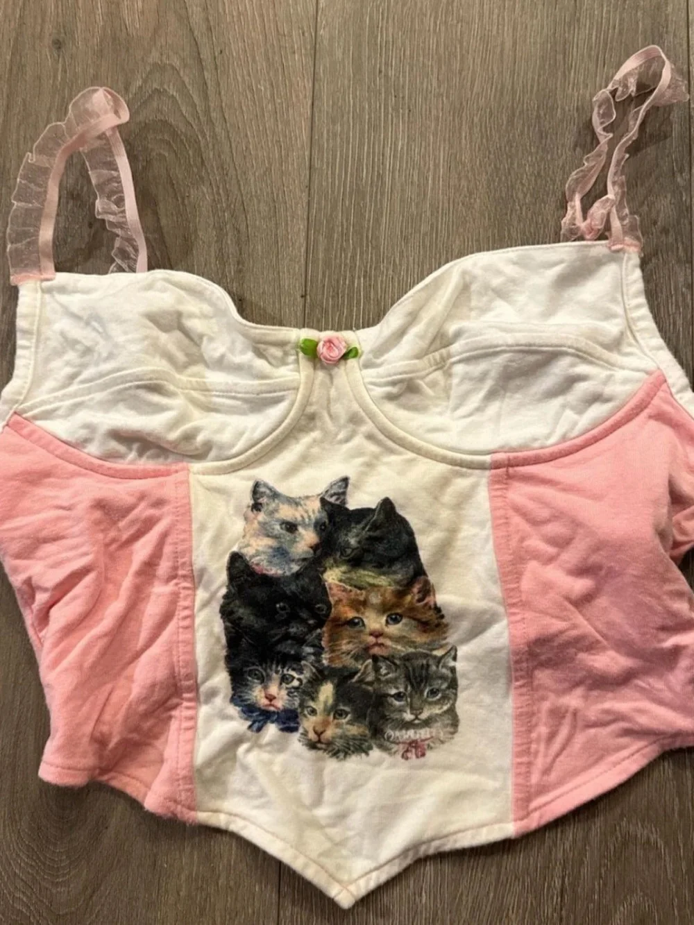 Omighty Cat Print Pink & White Pet-Themed Tank Corset Top